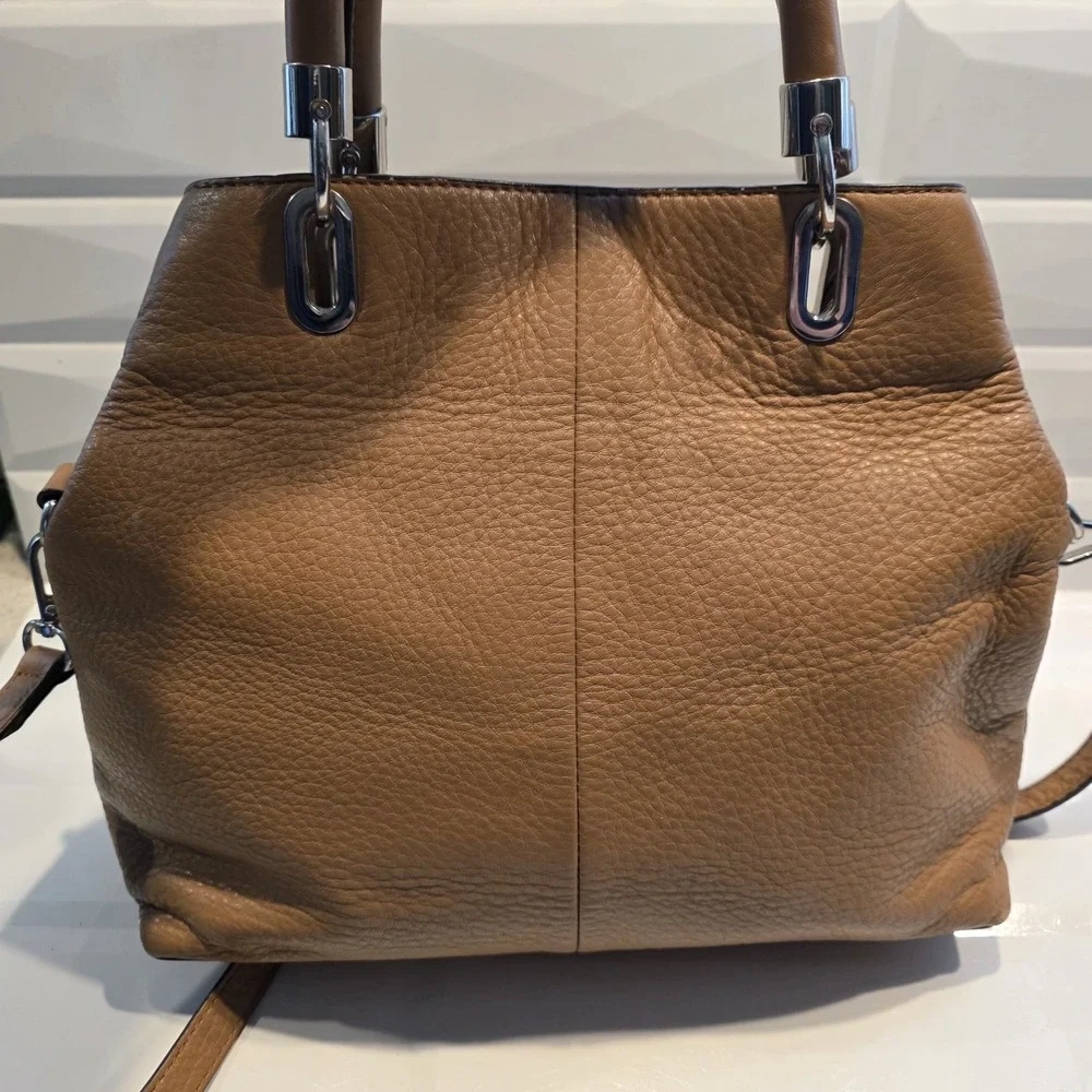Vince Camuto Elva Satchel Purse Handbag Brown Chestnut pebbled leather